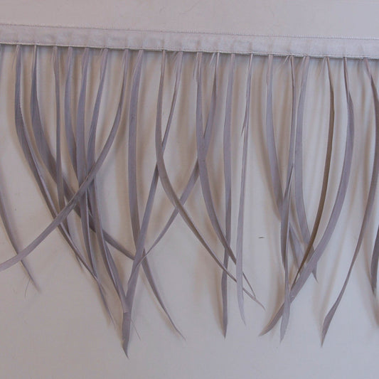 Split goose feathers on ribbon