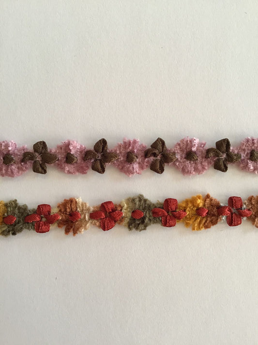 Chenille ribbon with flowers 12 mm