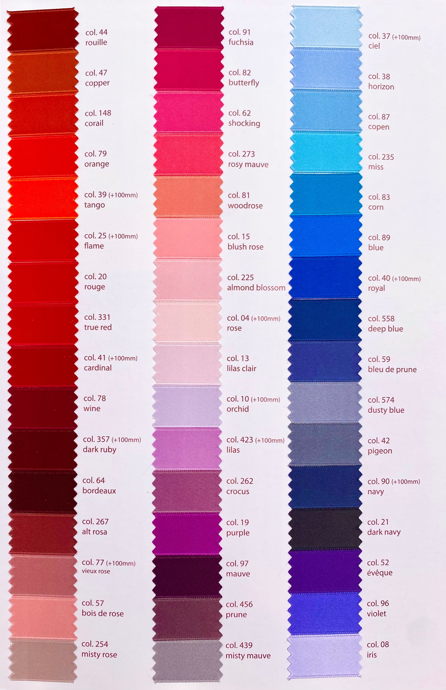 Satin ribbon 3 mm - 100 colours